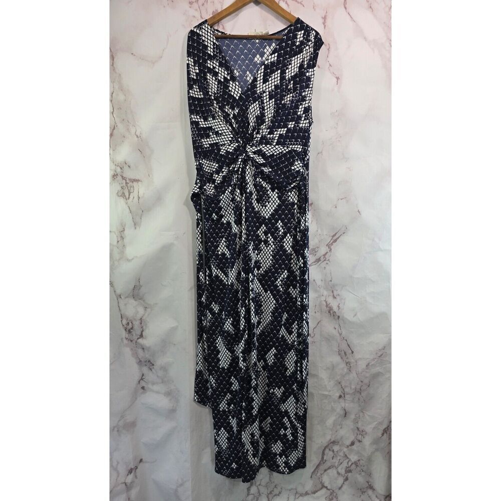 Eliza J Dress Womens 16W 1X Black White Maxi Long Sash Stretch Reptile Snake